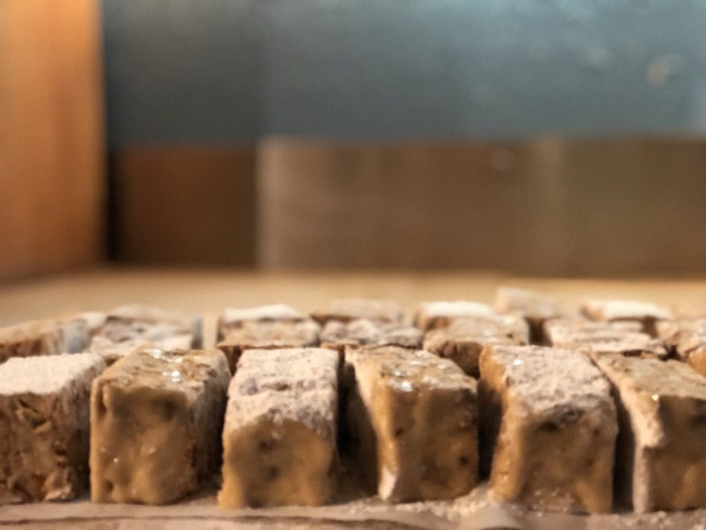 A close up of some fudge on top of a table