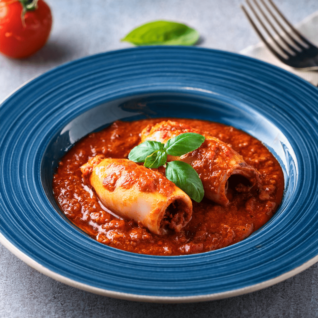 Spicy Stuffed squid in a marinara sauce